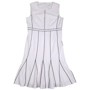 Calvin Klein Sheath Dress Sleeveless Midi Size M White Minimalist Retro Vibes